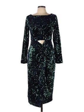Boohoo Emerald Sequin Long-Sleeve Twist-Knot Midi Dress